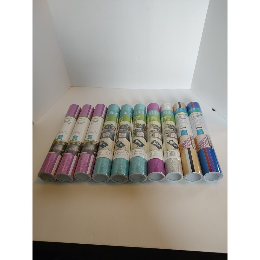 Cricut Lot Of 10 Glitter, Premium Shimmer Vinyl Rolls Permanent